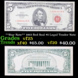 **Star Note** 1963 Red Seal $5 Legal Tender Note Grades vf+
