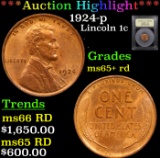 ***Auction Highlight*** 1924-p Lincoln Cent 1c Graded Gem+ Unc RD By USCG (fc)