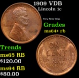 1909 VDB Lincoln Cent 1c Grades Choice+ Unc RB