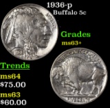 1936-p Buffalo Nickel 5c Grades Select+ Unc