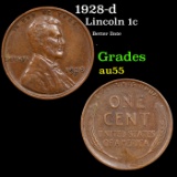 1928-d Lincoln Cent 1c Grades Choice AU