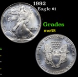 1992 Silver Eagle Dollar $1 Grades GEM+++ Unc