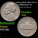 1930-p Jefferson Nickel Major Mint Error 5c Grades vf+