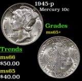 1945-p Mercury Dime 10c Grades GEM+ Unc