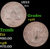 1852 Three Cent Silver 3cs Grades vg+