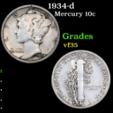 1934-d Mercury Dime 10c Grades vf++.