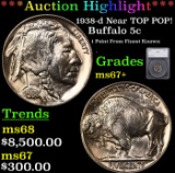 ***Auction Highlight*** 1938-d Buffalo Nickel Near TOP POP! 5c Graded ms67+ By SEGS (fc)