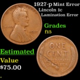 1927-p Lincoln Cent 1c Grades f+