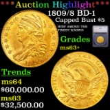 ***Auction Highlight*** 1809/8 Capped Bust Half Eagle Gold $5 BD-1 Graded ms63+ By SEGS (fc)