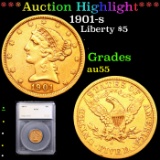 ***Auction Highlight*** 1901-s Gold Liberty Half Eagle $5 Graded au55 By SEGS (fc)