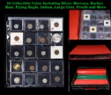 20 Collectible Coins Including Silver, Mercury, Barber, Bust, Flying Eagle, Indian, Large Cent, Proo