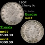 1902 Liberty Nickel 5c Grades Choice+ Unc