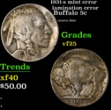 1931-s Buffalo Nickel mint error lamination error 5c Grades vf+