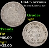 1874-p arrows Seated Liberty Dime 10c Grades vg+