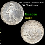 1918 France 50 Centimes KM-854 Grades Select Unc