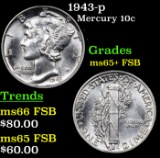 1943-p Mercury Dime 10c Grades GEM+ FSB