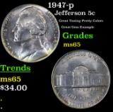 1947-p Jefferson Nickel 5c Grades GEM Unc