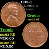 1919-d Lincoln Cent 1c Grades Select Unc RD