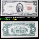 1953B $2 Red Seal Legal Tender Note Grades xf