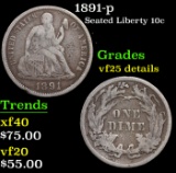 1891-p Seated Liberty Dime 10c Grades VF Details