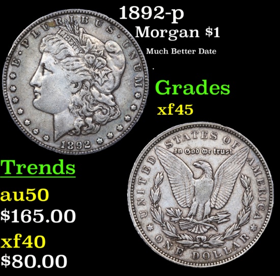 1892-p Morgan Dollar $1 Grades xf+