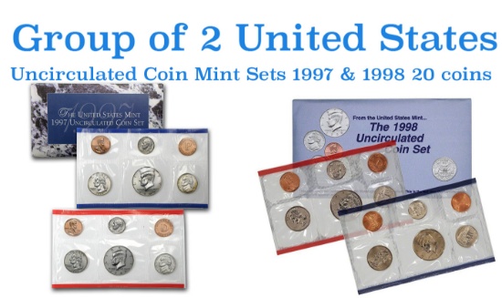 Group of 2 United States Mint Set in Original Government Packaging! From 1997-1998 with 20 Coins Ins