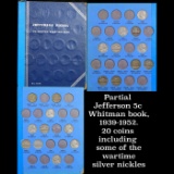 Partial Jefferson 5c Whitman book, 1939-1952. 20 coins in total, including some of the wartime silve
