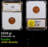 1918-p Lincoln Cent 1c Graded xf40 details By PCI