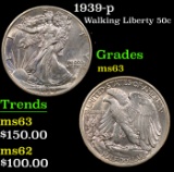 1939-p Walking Liberty Half Dollar 50c Grades Select Unc