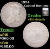 1824 Capped Bust Half Dollar 50c Graded vf25 details BY SEGS
