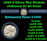 Jefferson Nickel Silver Shotgun Roll in Old Bank Style  Wrapper 1945-d War Nickels