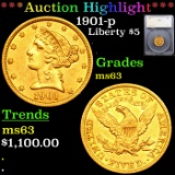 ***Auction Highlight*** 1901-p Gold Liberty Half Eagle $5 Graded ms63 By SEGS (fc)