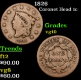 1826 Coronet Head Large Cent 1c Grades vg+