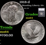 1918-d Standing Liberty Quarter 25c Graded ms64 By SEGS