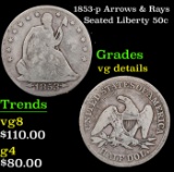 1853-p Arrows & Rays Seated Half Dollar 50c Grades vg details