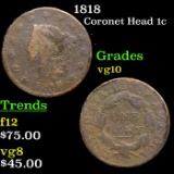 1818 Coronet Head Large Cent 1c Grades vg+