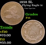 1858 SL Flying Eagle Cent 1c Grades f+