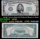 1934C Green Seal $5 Federal Reserve Note Grades xf+