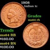 1908 Indian Cent 1c Grades Choice Unc RB