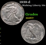 1939-d Walking Liberty Half Dollar 50c Grades Select+ Unc