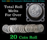 Full solid date Unc Roll 1990 Venezuela 5 Bolivares Y-53a.3, 20 Coins