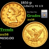 1851-p Gold Liberty Quarter Eagle $2 1/2 Graded au58 By SEGS