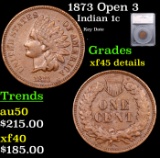 1873 Open 3 Indian Cent 1c Graded xf45 details By SEGS