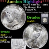 ***Auction Highlight*** 1923-p Peace Dollar Vam-1G 'Tiara Die Gouge' R-4 $1 Graded ms66+ By SEGS (fc