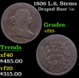 1806 L.6, Stems Draped Bust Half Cent 1/2c Grades vf+