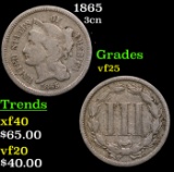 1865 Three Cent Copper Nickel 3cn Grades vf+