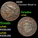 1826 Coronet Head Large Cent 1c Grades xf