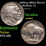 1936-p Buffalo Nickel Mint Error 5c Grades Choice Unc