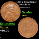 1937-p Lincoln Cent Mint Error 1c Grades Choice AU