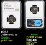 Proof NGC 1963 Jefferson Nickel 5c Graded pr67 cam By NGC